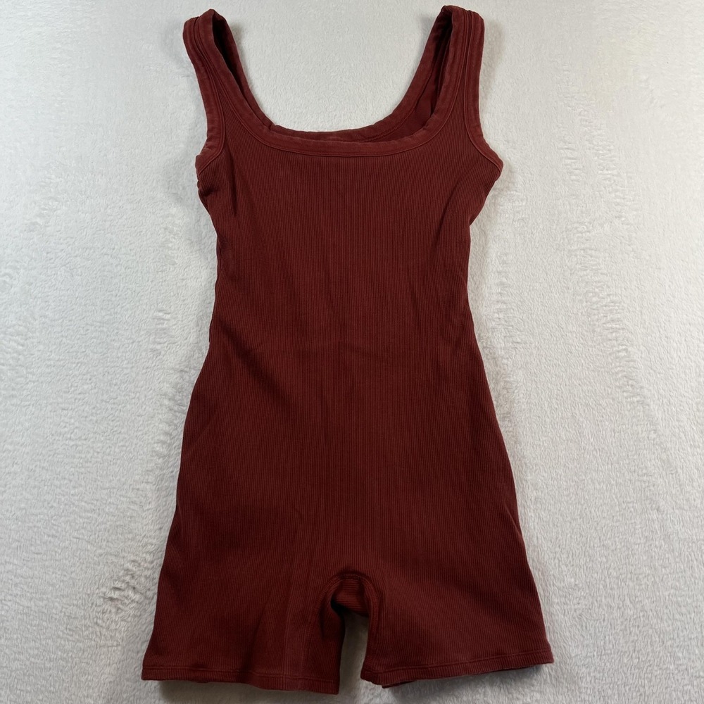 SKIMS Shapewear Bodysuit Womens M Brown Ribbed Tank One Piece Shorts Romper